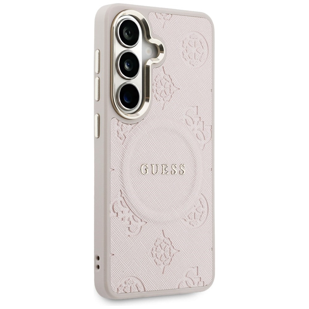 Θήκη MagSafe για Samsung Galaxy S26 S942, Guess, Saffiano Peony Embossed Ring, Ροζ