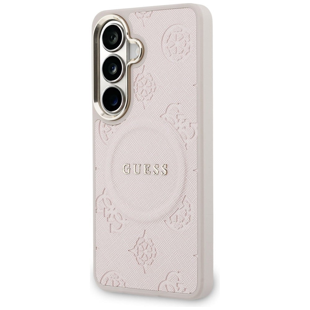 Θήκη MagSafe για Samsung Galaxy S26 S942, Guess, Saffiano Peony Embossed Ring, Ροζ
