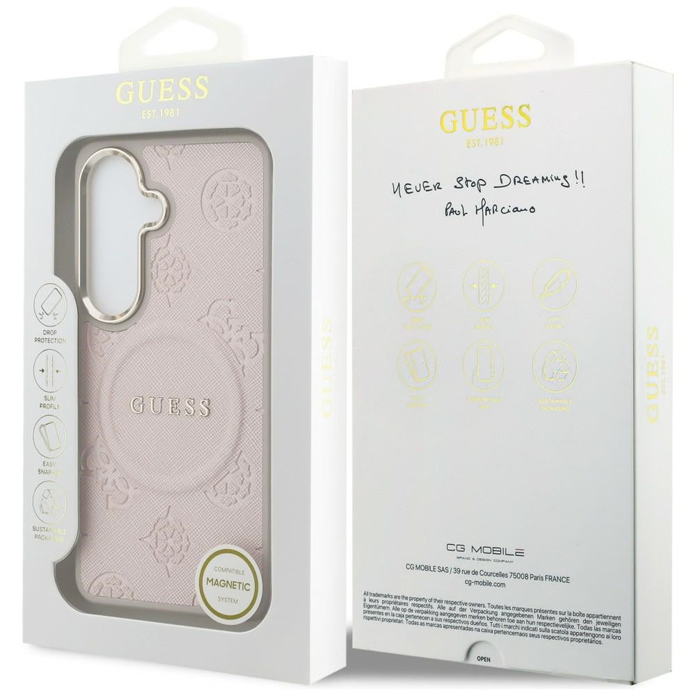 Θήκη MagSafe για Samsung Galaxy S26 S942, Guess, Saffiano Peony Embossed Ring, Ροζ