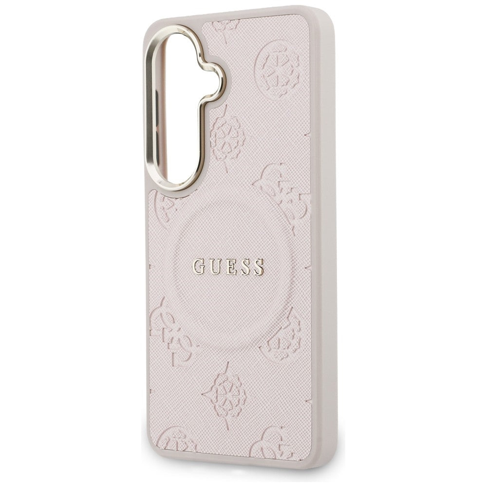 Θήκη MagSafe για Samsung Galaxy S26 S942, Guess, Saffiano Peony Embossed Ring, Ροζ