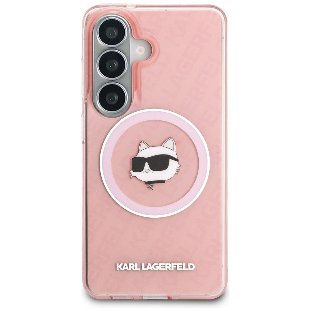 Θήκη MagSafe για Samsung Galaxy S26 S942, Karl Lagerfeld, IML Choupette Head on KL Repeated Logo, Ροζ