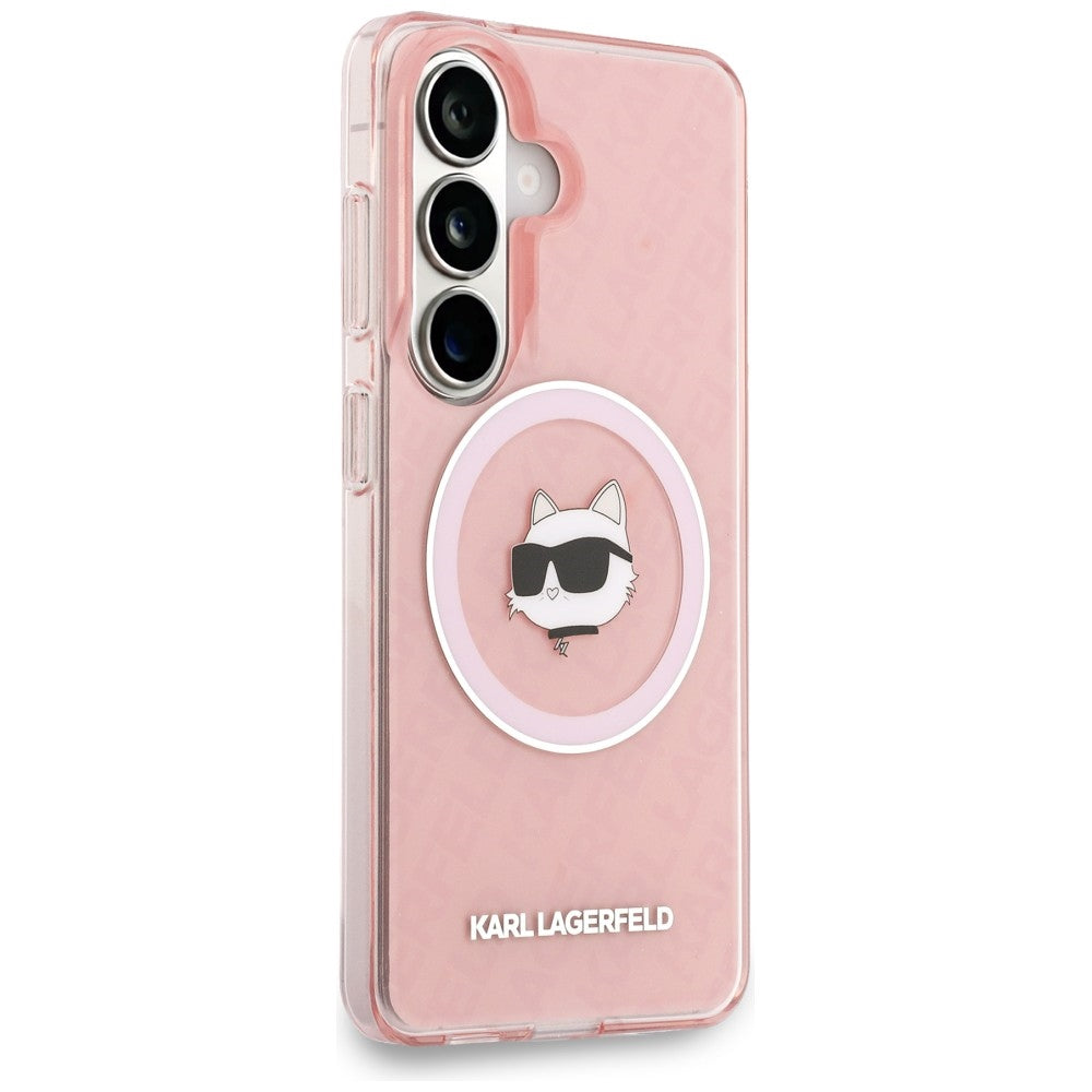 Θήκη MagSafe για Samsung Galaxy S26 S942, Karl Lagerfeld, IML Choupette Head on KL Repeated Logo, Ροζ