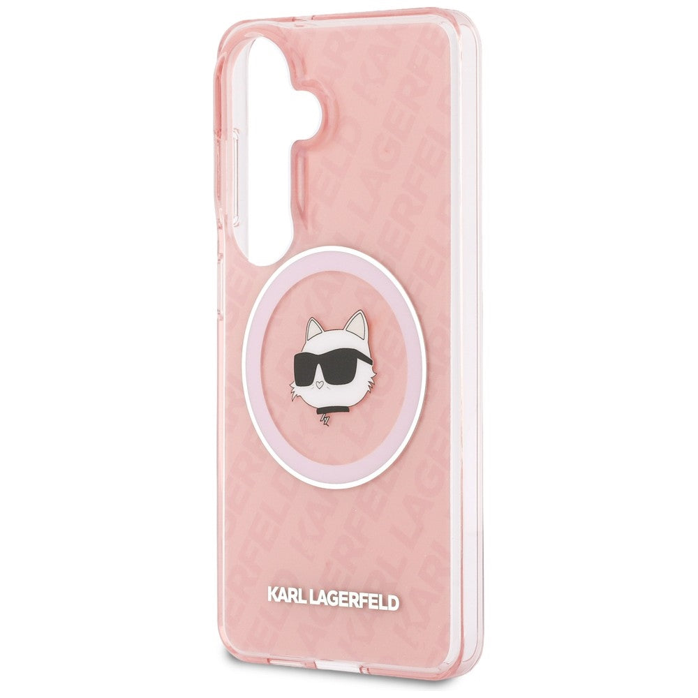 Θήκη MagSafe για Samsung Galaxy S26 S942, Karl Lagerfeld, IML Choupette Head on KL Repeated Logo, Ροζ