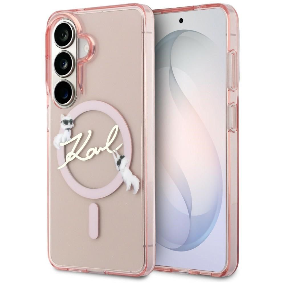 Θήκη MagSafe για Samsung Galaxy S26 S942, Karl Lagerfeld, IML Choupette Karl Script Logo, Ροζ