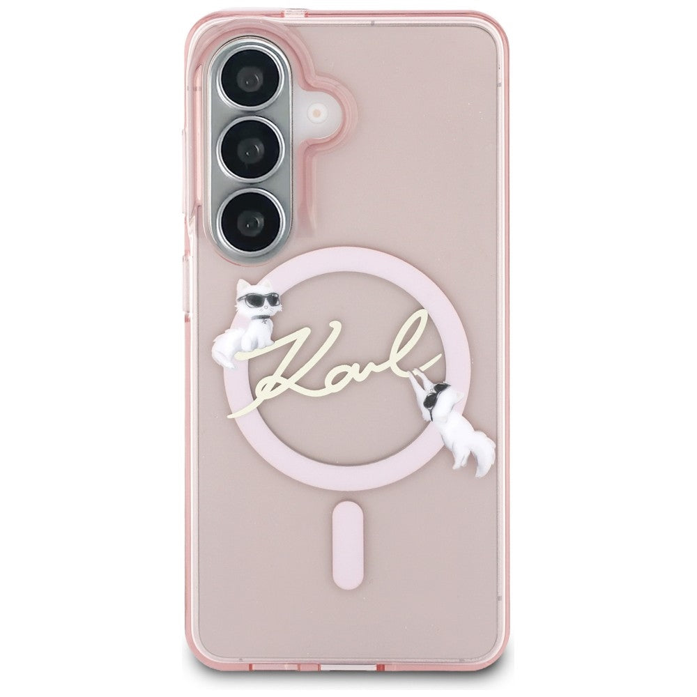 Θήκη MagSafe για Samsung Galaxy S26 S942, Karl Lagerfeld, IML Choupette Karl Script Logo, Ροζ