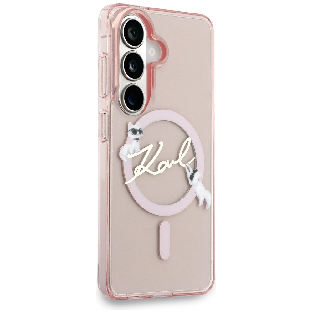 Θήκη MagSafe για Samsung Galaxy S26 S942, Karl Lagerfeld, IML Choupette Karl Script Logo, Ροζ