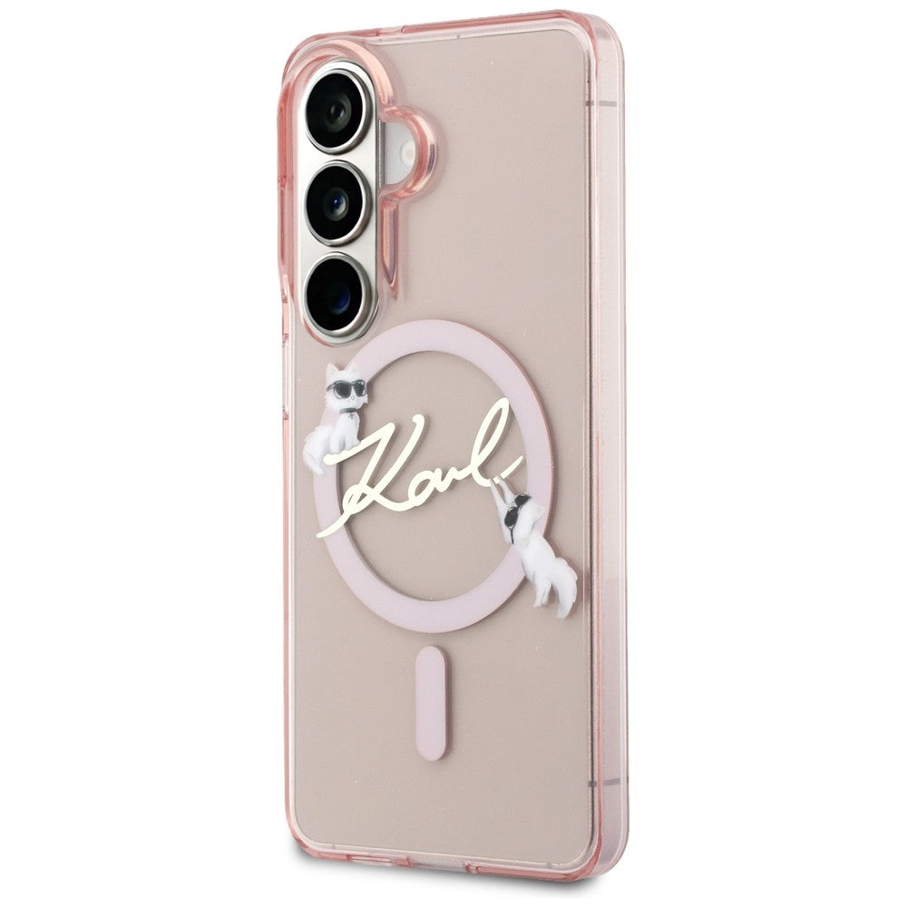Θήκη MagSafe για Samsung Galaxy S26 S942, Karl Lagerfeld, IML Choupette Karl Script Logo, Ροζ