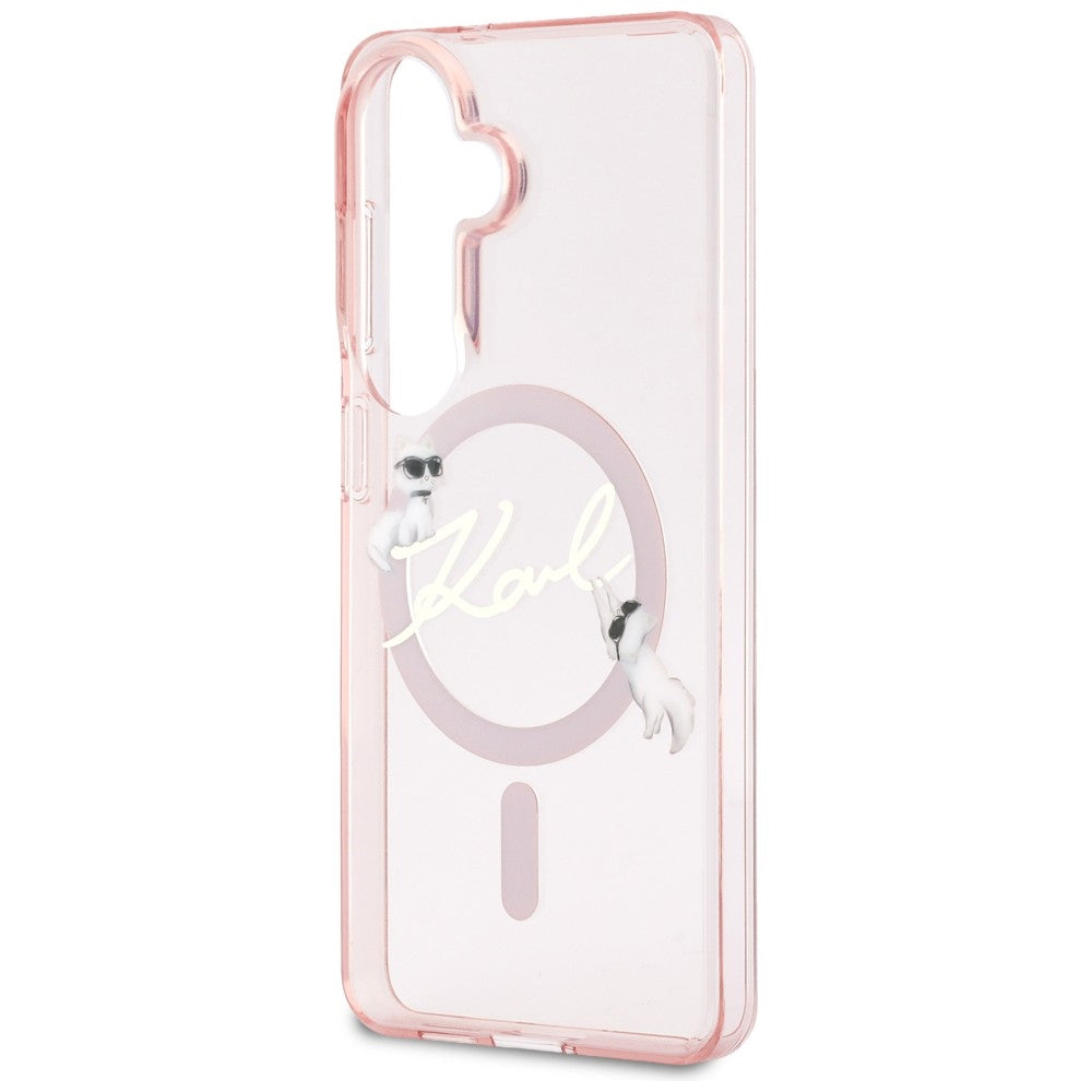 Θήκη MagSafe για Samsung Galaxy S26 S942, Karl Lagerfeld, IML Choupette Karl Script Logo, Ροζ