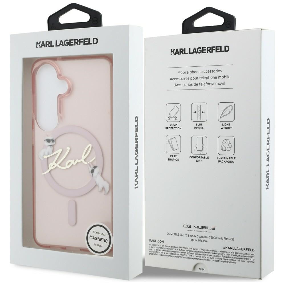 Θήκη MagSafe για Samsung Galaxy S26 S942, Karl Lagerfeld, IML Choupette Karl Script Logo, Ροζ