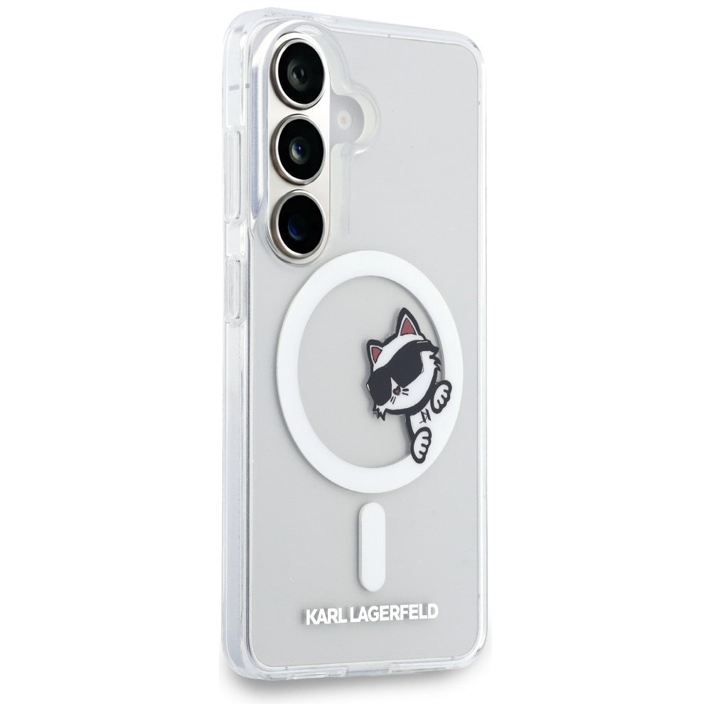 Θήκη MagSafe για Samsung Galaxy S26 S942, Karl Lagerfeld, IML Choupette Peekaboo Logo, Λευκό