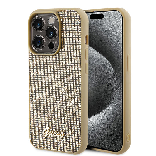 Case for Apple iPhone 15 Pro, Guess, PU Square Mirror Script Logo, Gold GUHCP15LPMSDGSD