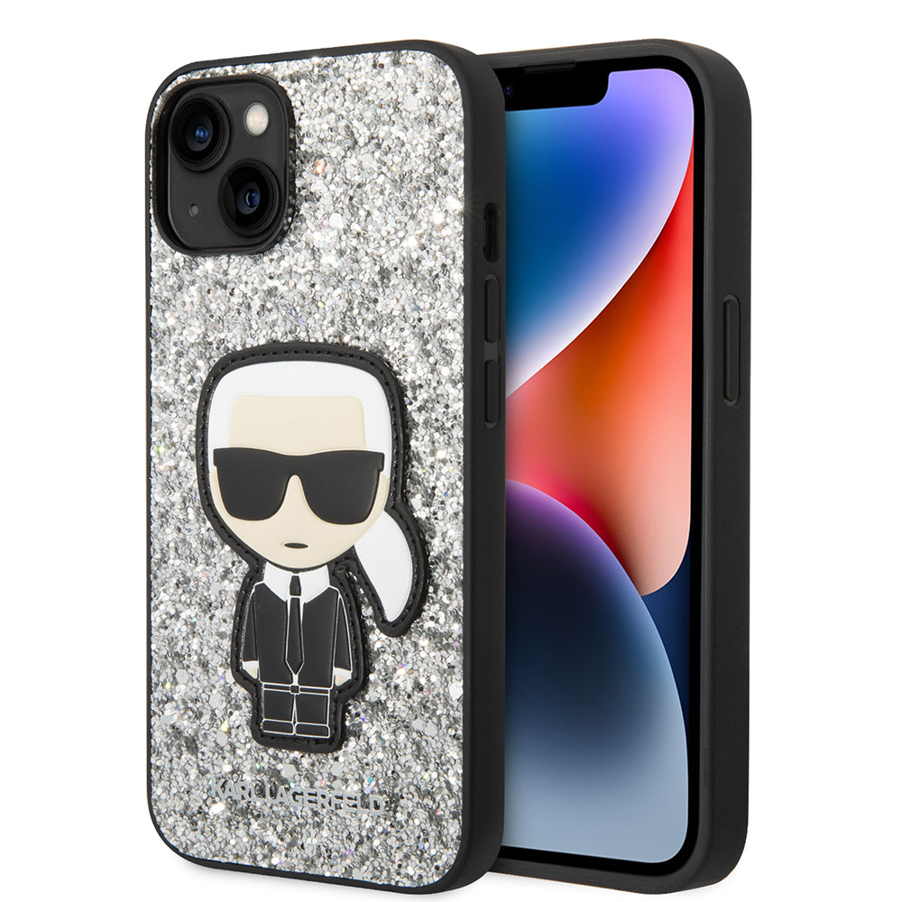 Θήκη για Apple iPhone 14, Karl Lagerfeld, Glitter Flakes Ikonik Karl, Ασημί
