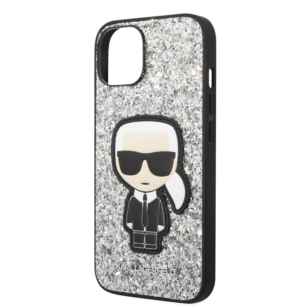 Θήκη για Apple iPhone 14, Karl Lagerfeld, Glitter Flakes Ikonik Karl, Ασημί