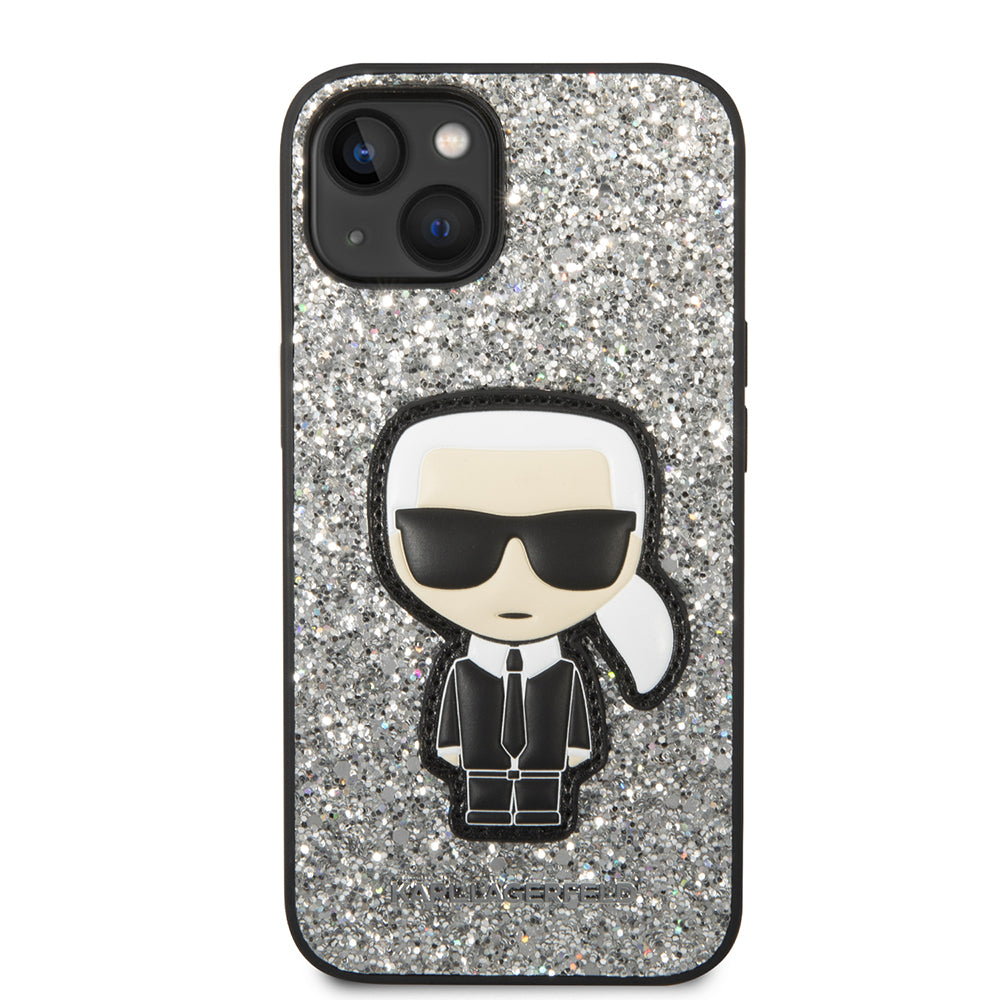Θήκη για Apple iPhone 14, Karl Lagerfeld, Glitter Flakes Ikonik Karl, Ασημί