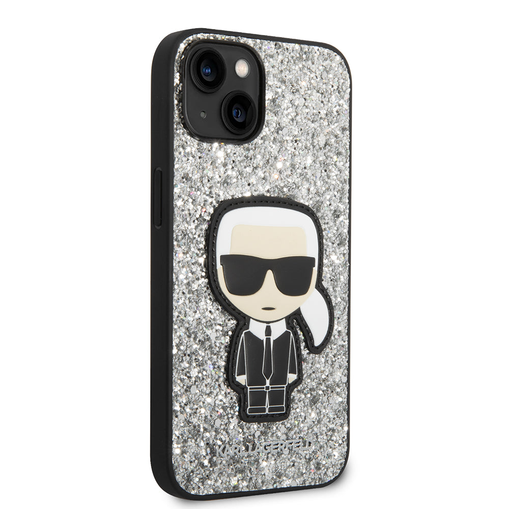 Θήκη για Apple iPhone 14, Karl Lagerfeld, Glitter Flakes Ikonik Karl, Ασημί