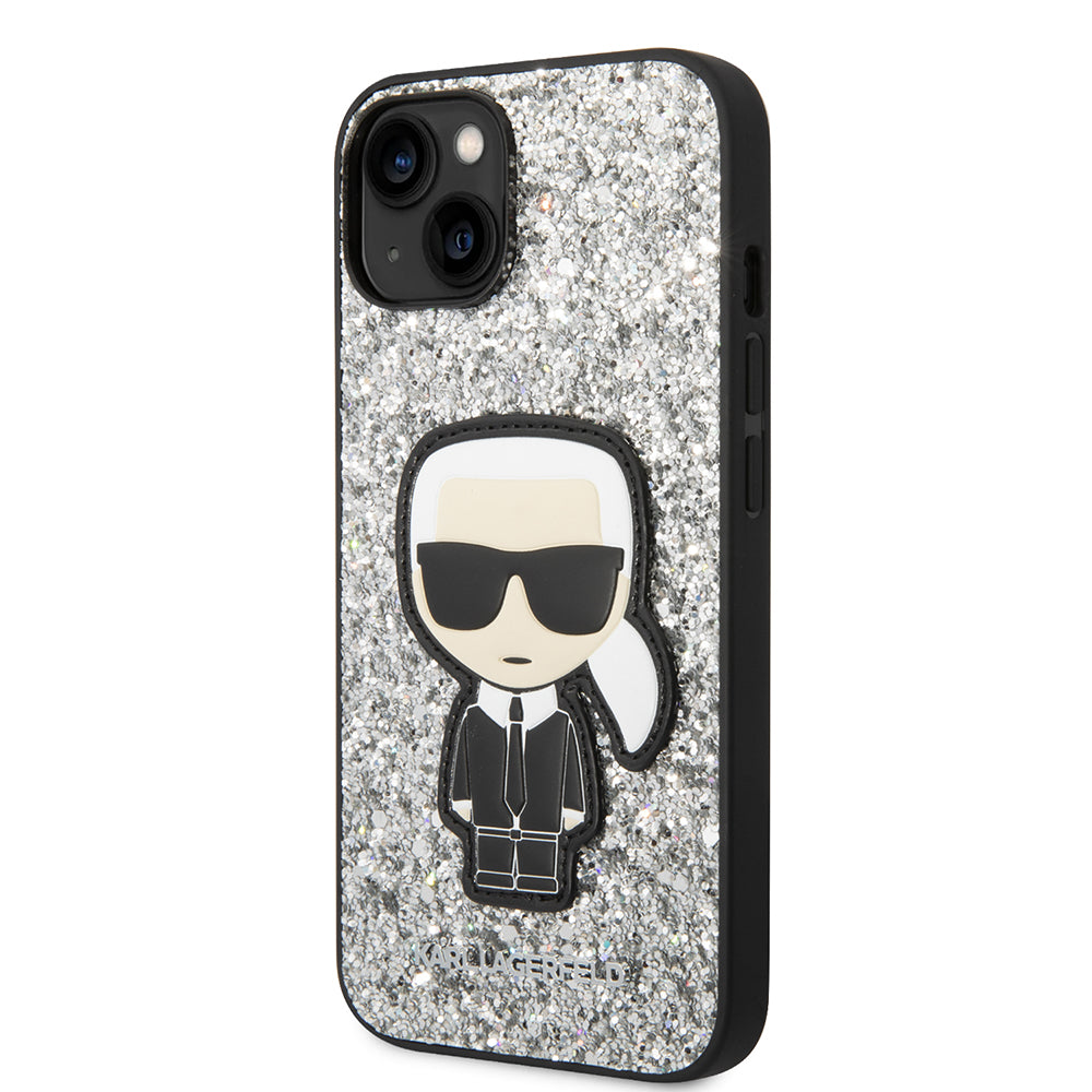 Θήκη για Apple iPhone 14, Karl Lagerfeld, Glitter Flakes Ikonik Karl, Ασημί