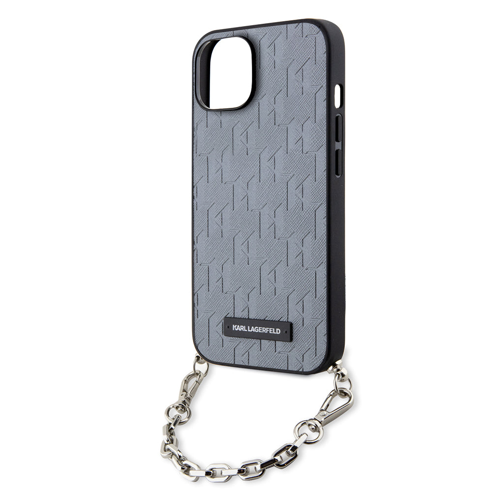 Θήκη για Apple iPhone 14, Karl Lagerfeld, Saffiano Monogram Chain, Ασημί