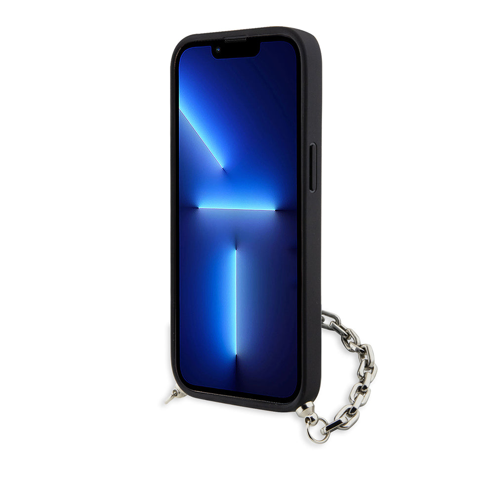 Θήκη για Apple iPhone 14, Karl Lagerfeld, Saffiano Monogram Chain, Ασημί