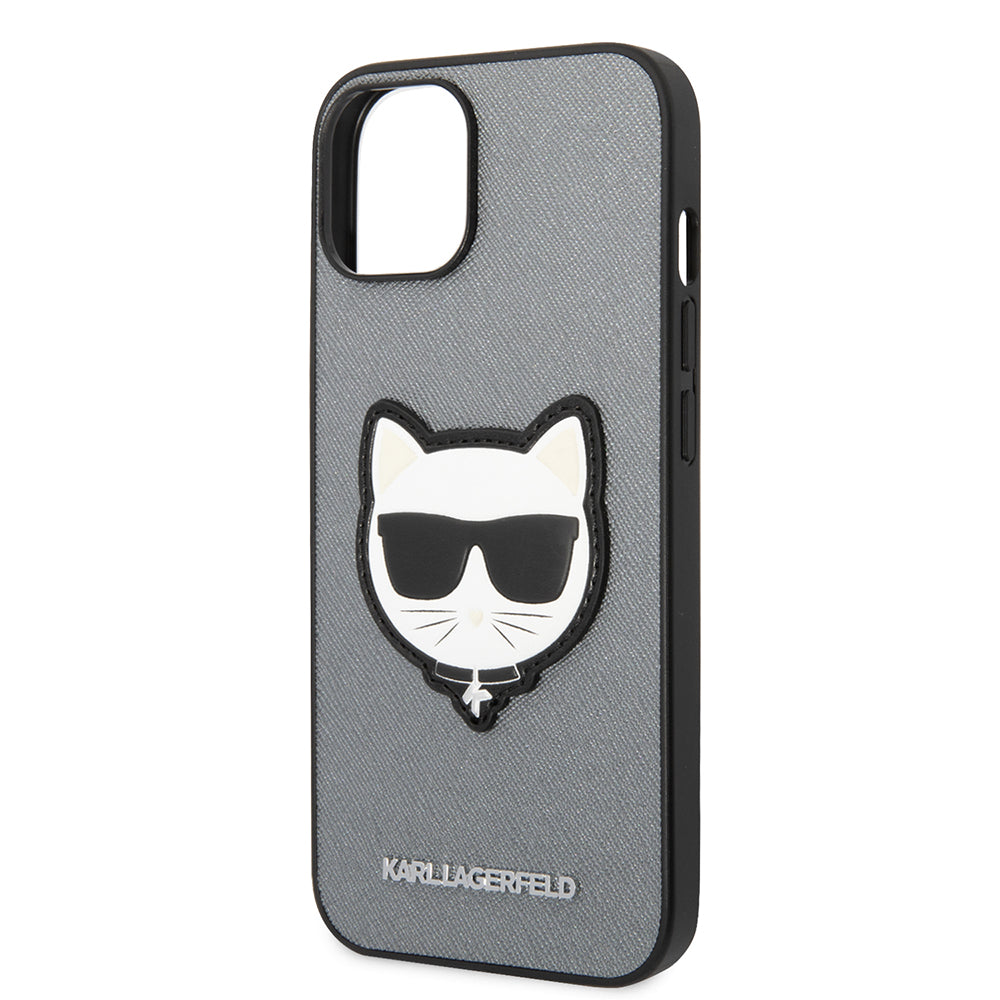 Θήκη για Apple iPhone 14 Plus, Karl Lagerfeld, Saffiano Choupette's Head, Ασημί