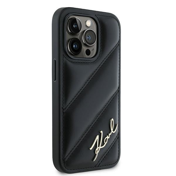 Θήκη για Apple iPhone 14 Pro, Karl Lagerfeld, Diagonal Quilted Script, Μαύρη