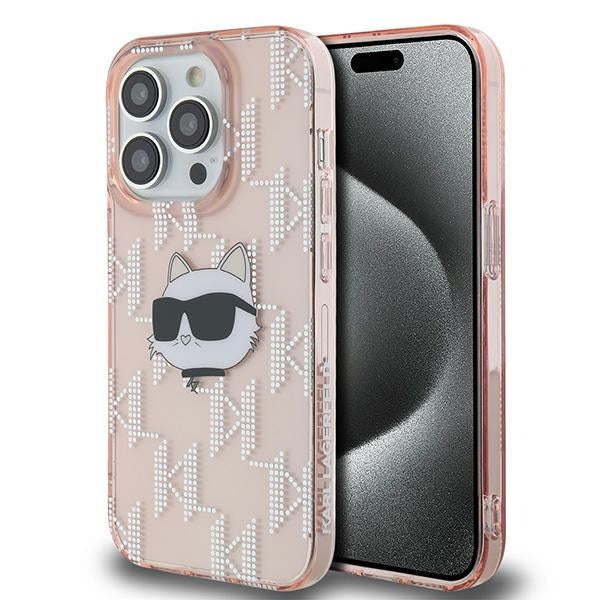 Θήκη για Apple iPhone 14 Pro, Karl Lagerfeld, IML Luxury Monogram Choupette's Head, Ροζ