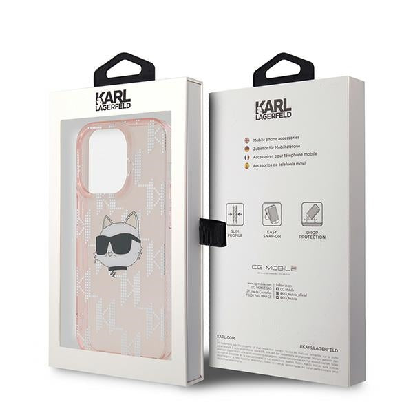 Θήκη για Apple iPhone 14 Pro, Karl Lagerfeld, IML Luxury Monogram Choupette's Head, Ροζ