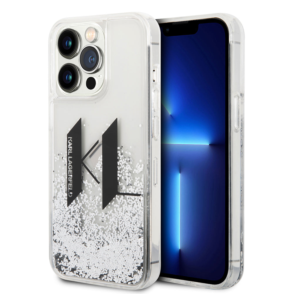 Θήκη για Apple iPhone 14 Pro, Karl Lagerfeld, Liquid Glitter Big KL, Ασημί