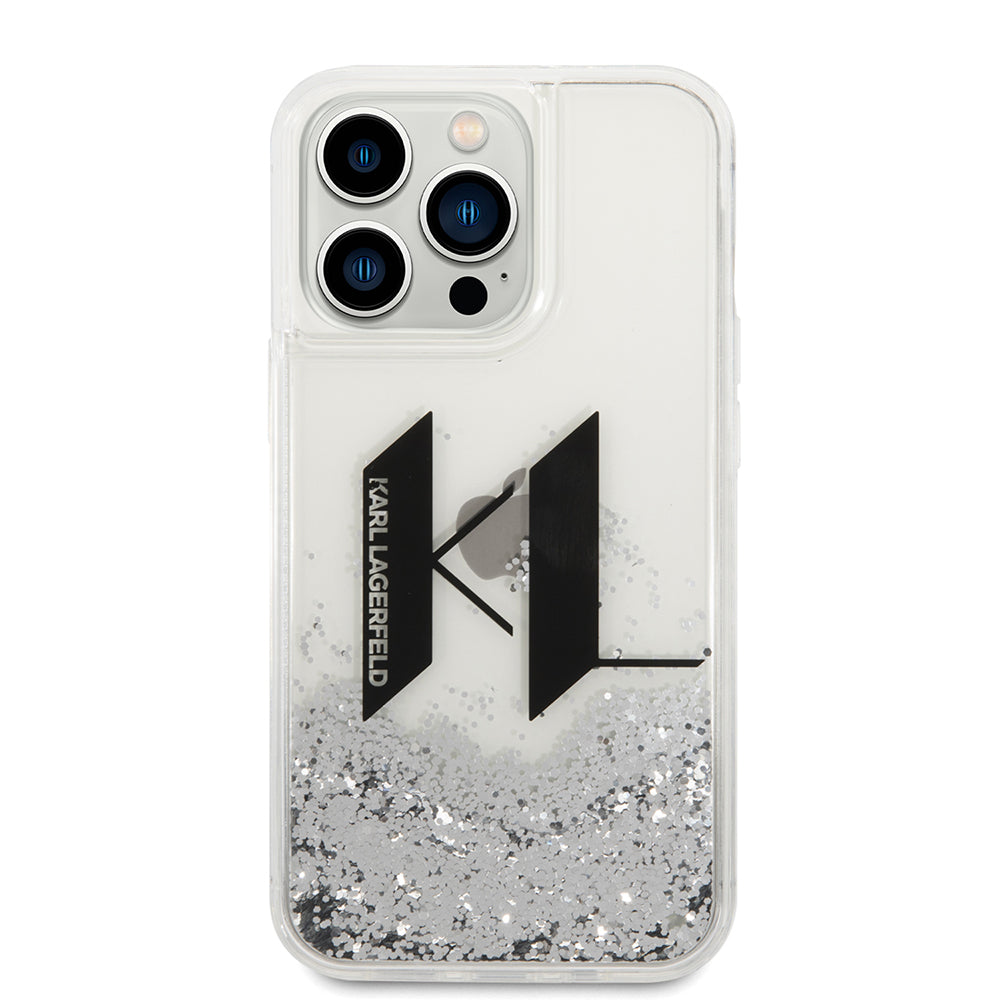 Θήκη για Apple iPhone 14 Pro, Karl Lagerfeld, Liquid Glitter Big KL, Ασημί
