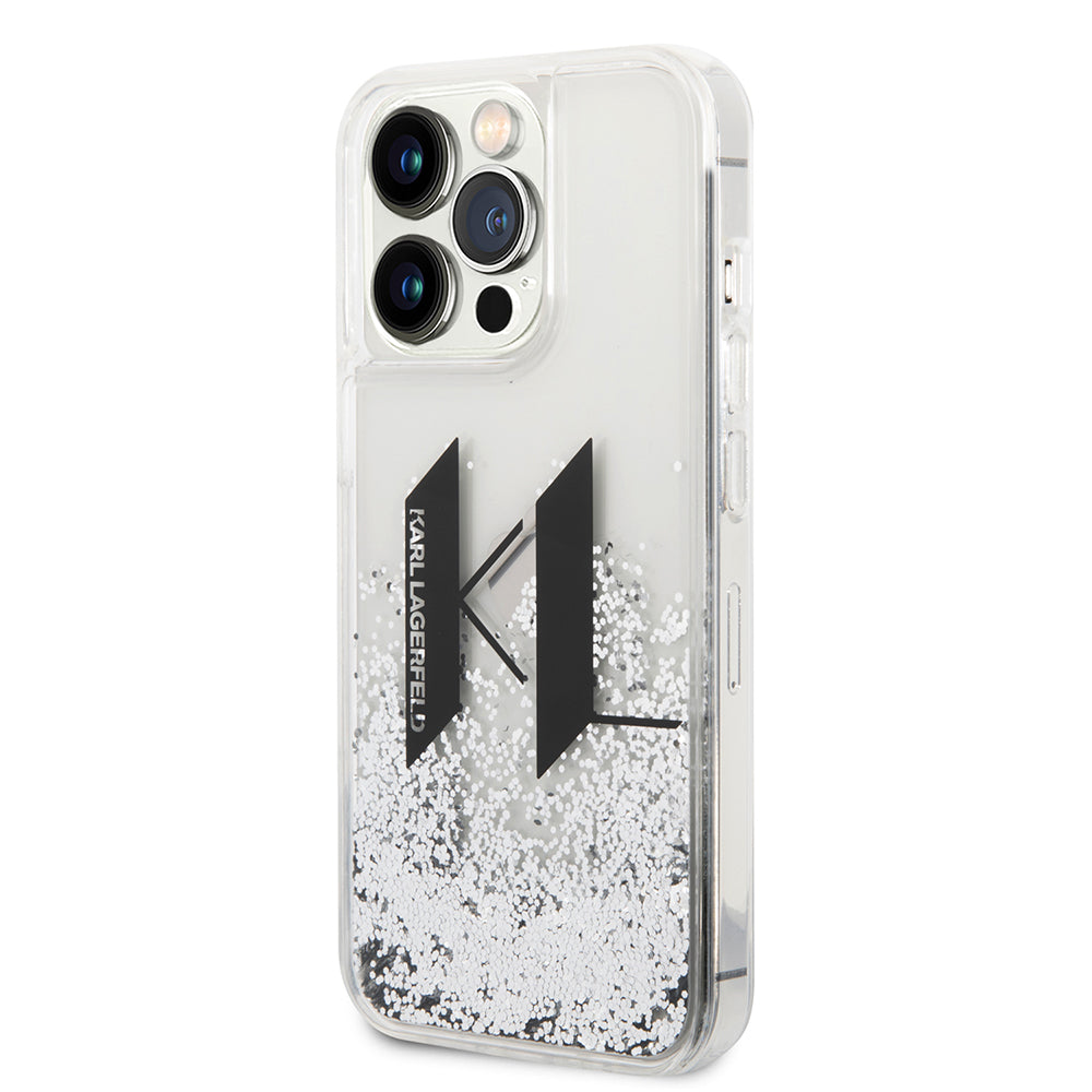 Θήκη για Apple iPhone 14 Pro, Karl Lagerfeld, Liquid Glitter Big KL, Ασημί