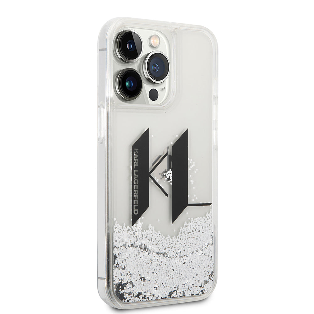 Θήκη για Apple iPhone 14 Pro, Karl Lagerfeld, Liquid Glitter Big KL, Ασημί