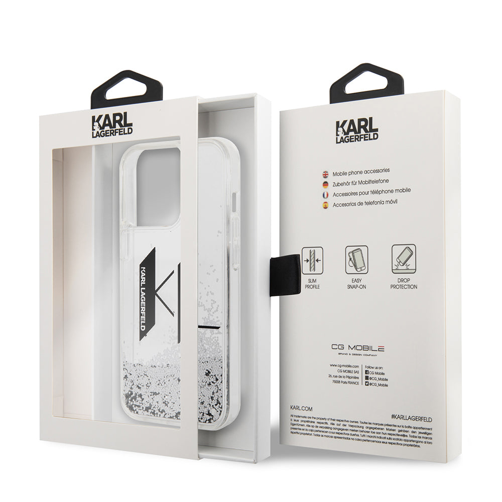 Θήκη για Apple iPhone 14 Pro, Karl Lagerfeld, Liquid Glitter Big KL, Ασημί