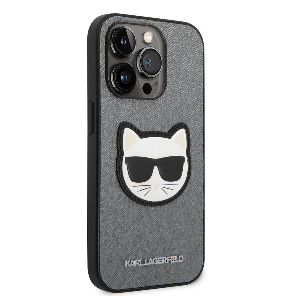 Case for Apple iPhone 14 Pro, Karl Lagerfeld, Saffiano Choupette's Head, Silver