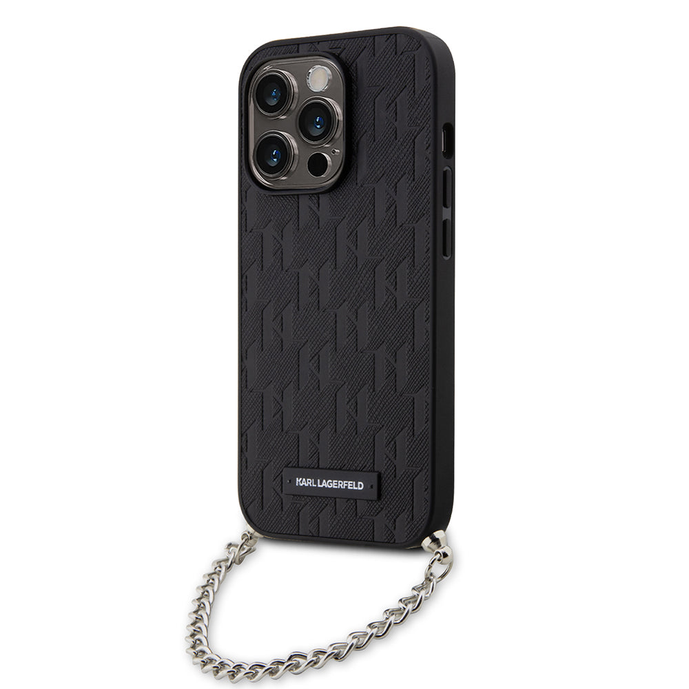 Θήκη για Apple iPhone 14 Pro, Karl Lagerfeld, Saffiano Monogram Chain, Μαύρη