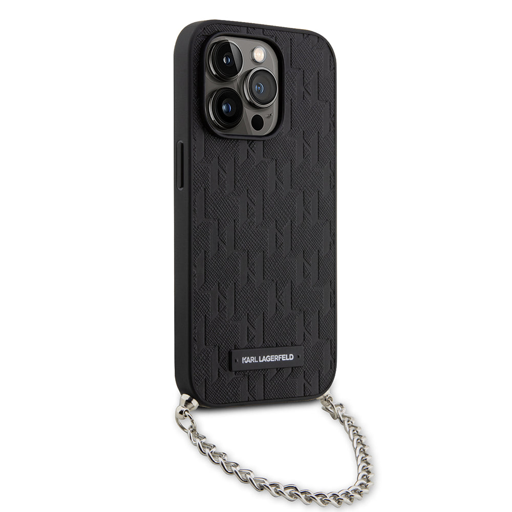 Θήκη για Apple iPhone 14 Pro, Karl Lagerfeld, Saffiano Monogram Chain, Μαύρη