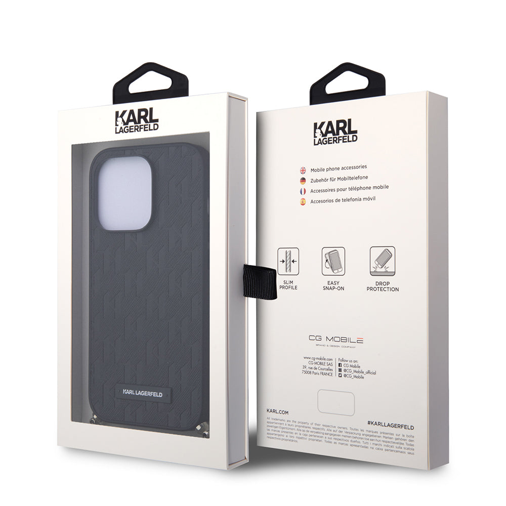 Θήκη για Apple iPhone 14 Pro, Karl Lagerfeld, Saffiano Monogram Chain, Μαύρη