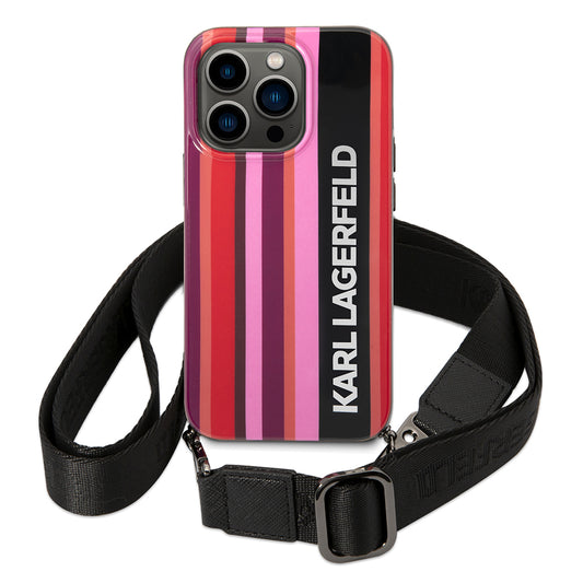 Θήκη για Apple iPhone 14 Pro Max, Karl Lagerfeld, Color Stripes with Strap, Ροζ