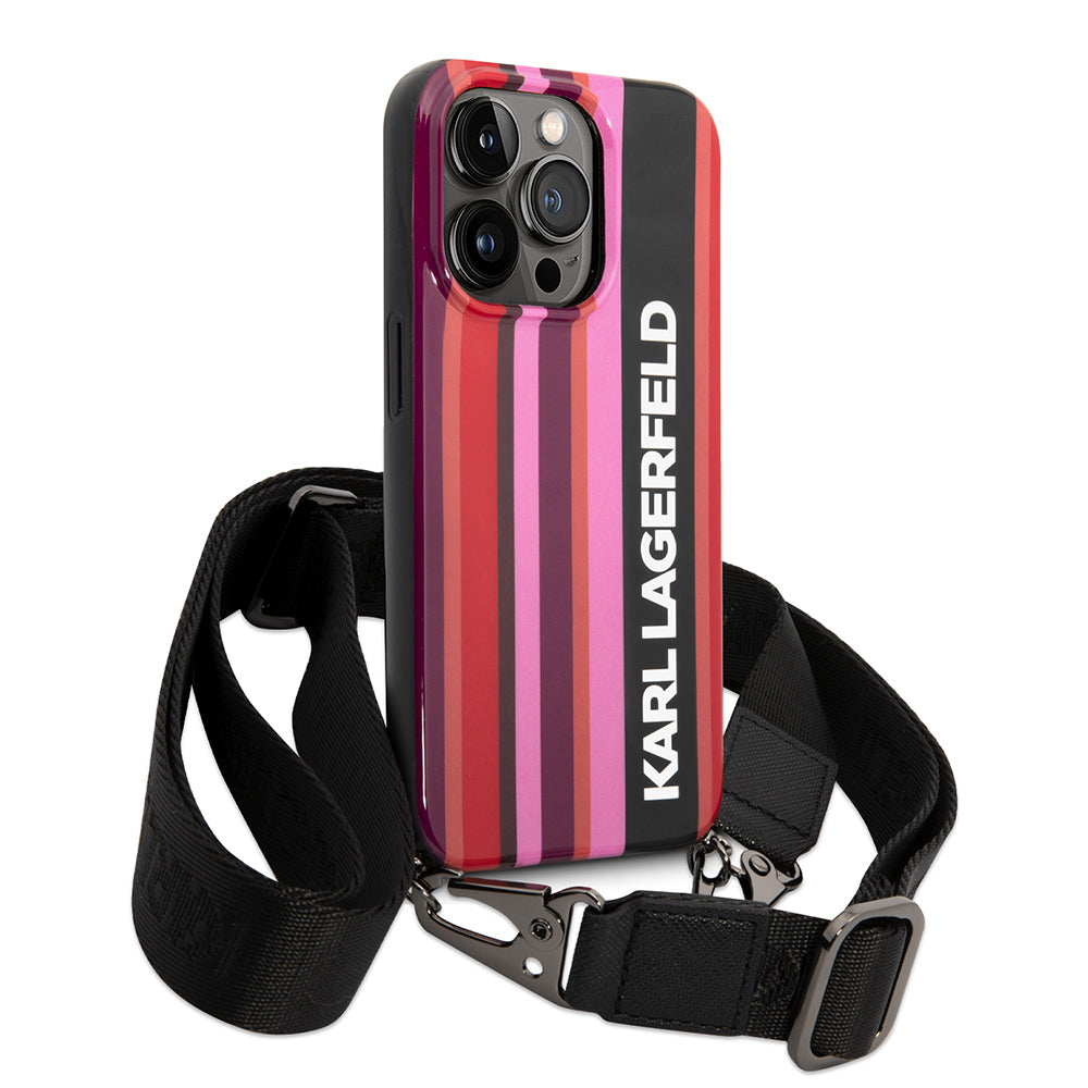 Θήκη για Apple iPhone 14 Pro Max, Karl Lagerfeld, Color Stripes with Strap, Ροζ