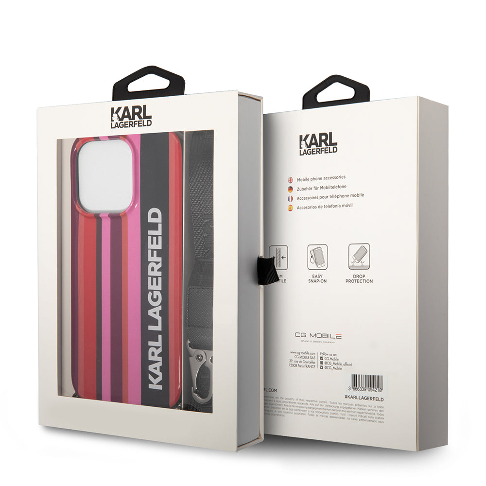 Θήκη για Apple iPhone 14 Pro Max, Karl Lagerfeld, Color Stripes with Strap, Ροζ