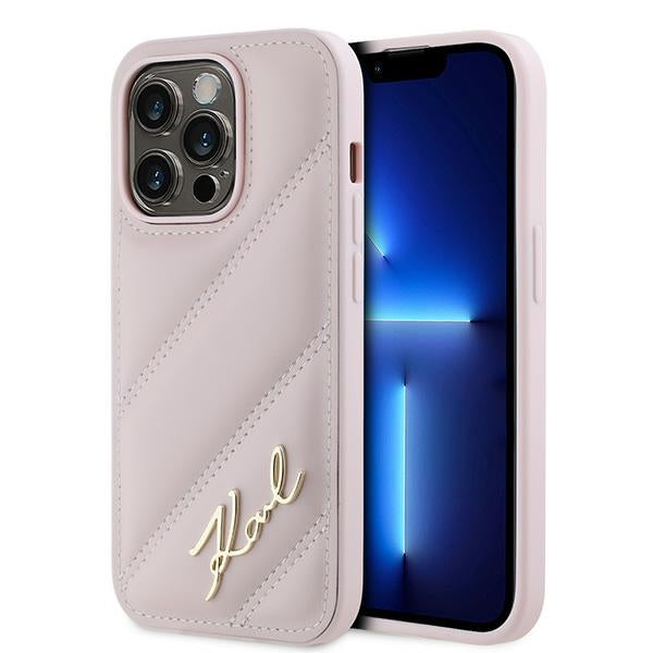 Θήκη για Apple iPhone 14 Pro Max, Karl Lagerfeld, Diagonal Quilted Script, Ροζ