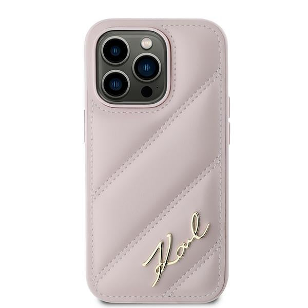 Θήκη για Apple iPhone 14 Pro Max, Karl Lagerfeld, Diagonal Quilted Script, Ροζ