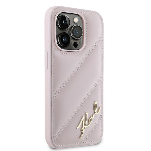 Θήκη για Apple iPhone 14 Pro Max, Karl Lagerfeld, Diagonal Quilted Script, Ροζ