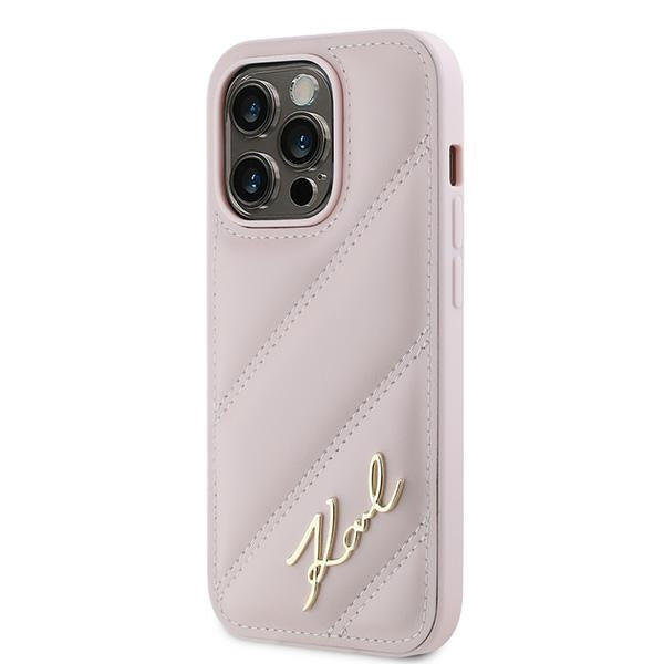 Θήκη για Apple iPhone 14 Pro Max, Karl Lagerfeld, Diagonal Quilted Script, Ροζ