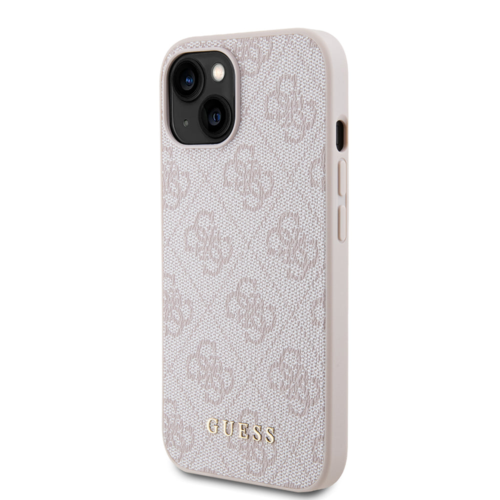 Case for Apple iPhone 15, Guess, 4G Metal Gold Logo, Pink