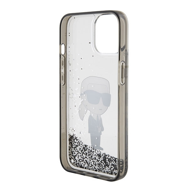 Case for Apple iPhone 15, Karl Lagerfeld, Liquid Glitter Ikonik Karl, Transparent