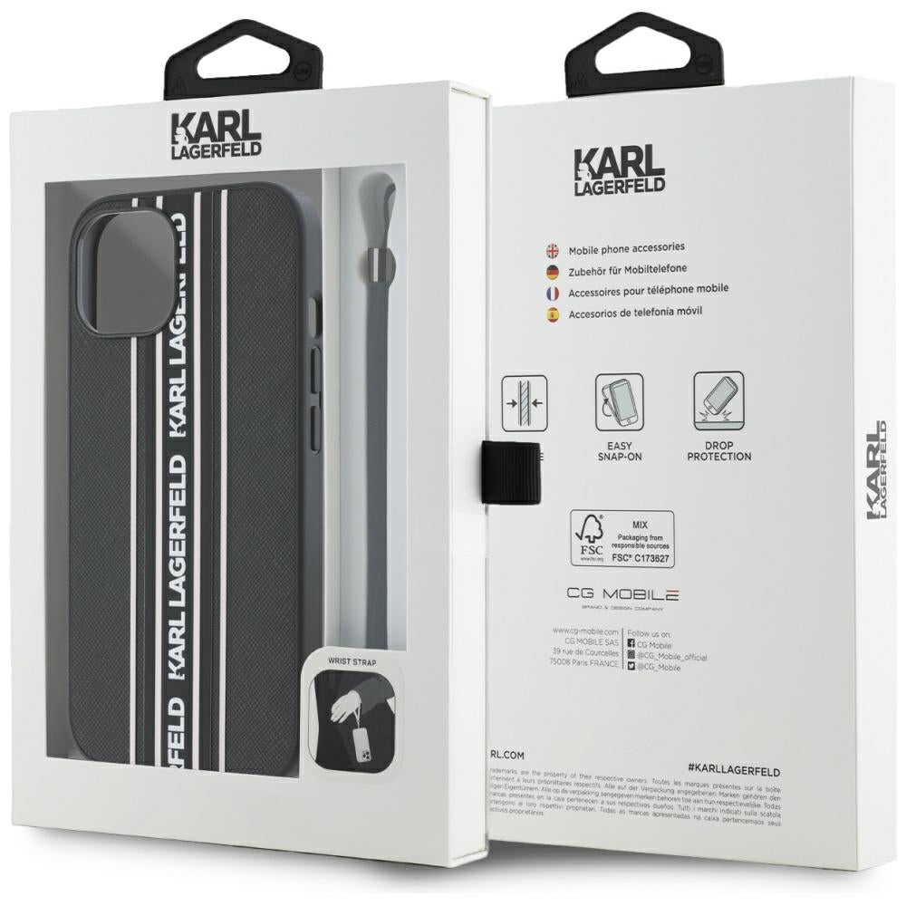 Θήκη για Apple iPhone 15, Karl Lagerfeld, Saffiano Athleisure Stripes with Strap, Ροζ