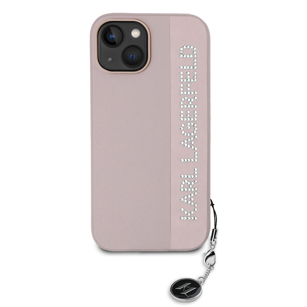 Θήκη για Apple iPhone 15, Karl Lagerfeld, Saffiano Rhinestones & Charm, Ροζ