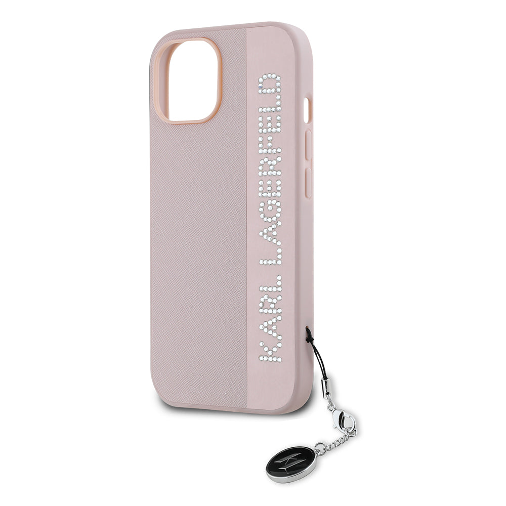 Θήκη για Apple iPhone 15, Karl Lagerfeld, Saffiano Rhinestones & Charm, Ροζ