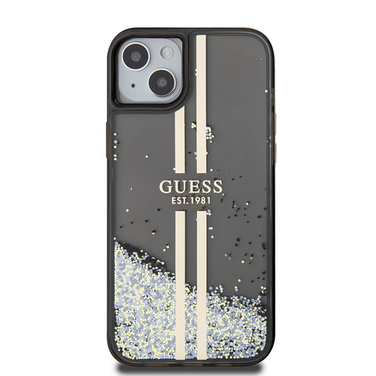 Θήκη για Apple iPhone 15 Plus, Guess, Liquid Glitter Gold Stripes, Μαύρη