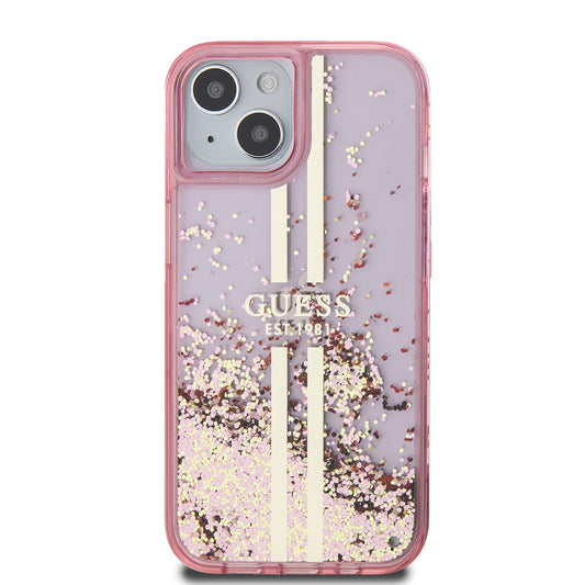 Θήκη για Apple iPhone 15 Plus, Guess, Liquid Glitter Gold Stripes, Ροζ