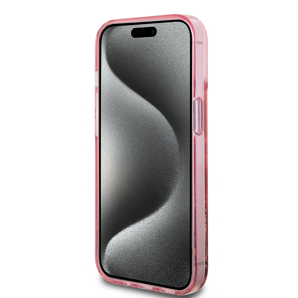 Θήκη για Apple iPhone 15 Plus, Guess, Liquid Glitter Gold Stripes, Ροζ